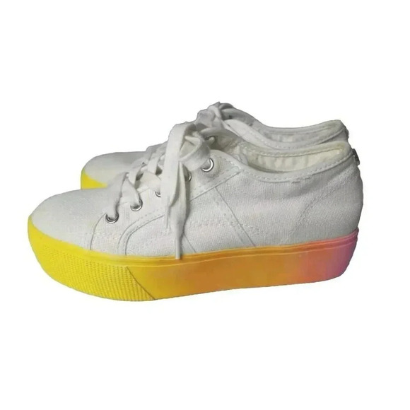 steve madden platform Multicolor fabric upper Lace Up White Shoes Size 7M Women - Picture 1 of 10